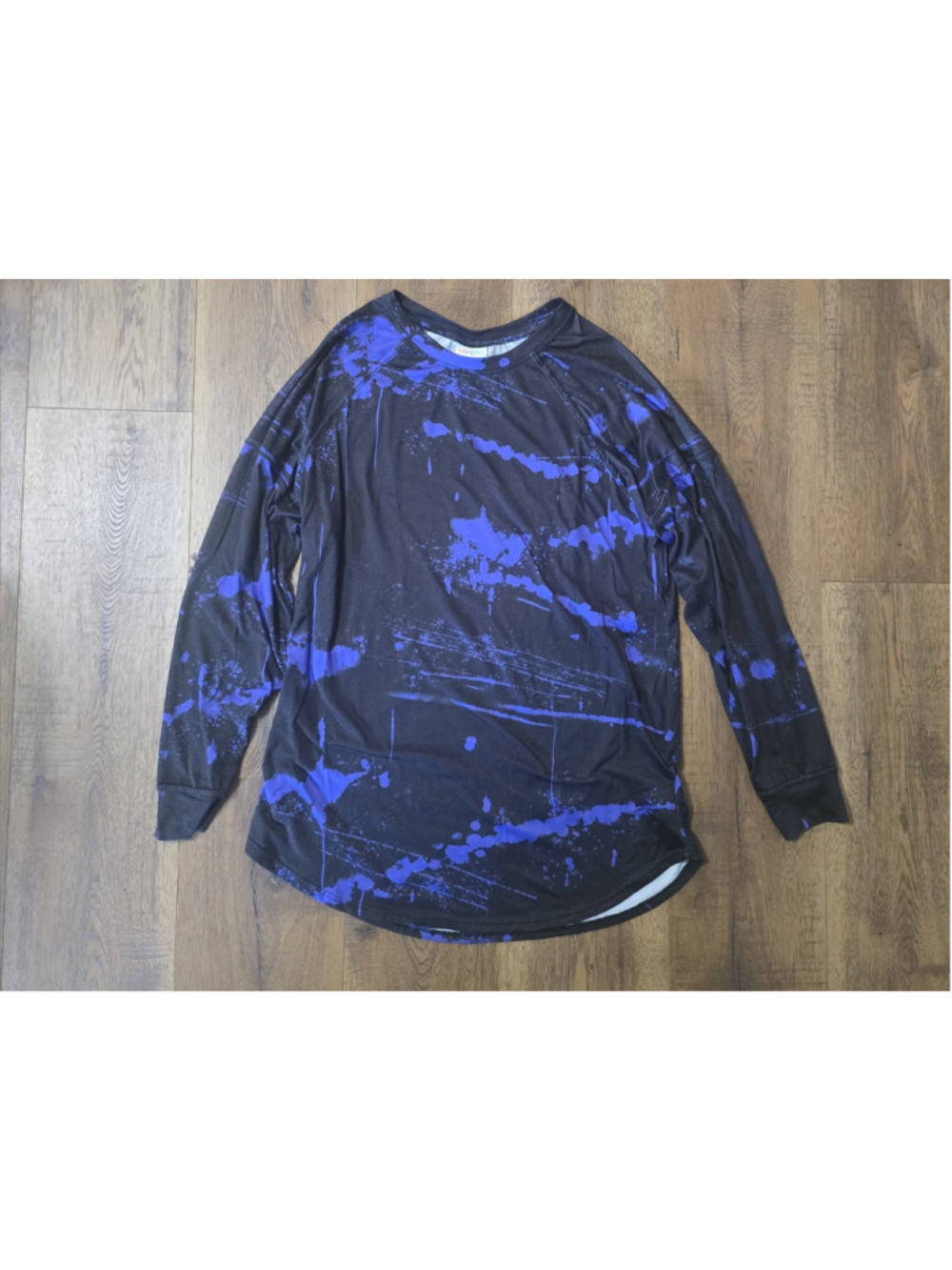 Women's LuLaRoe Long Sleeve Tee Size M Black Purple Paint Splatter
